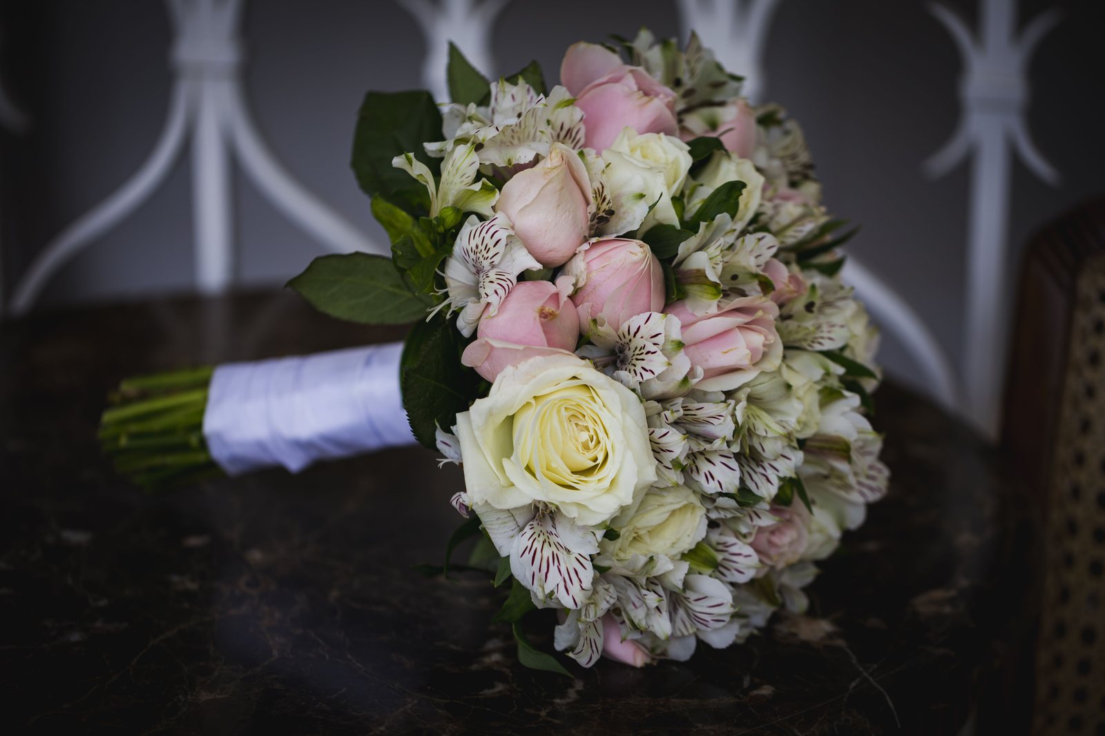 Pink and white hand-tied flower bouquet